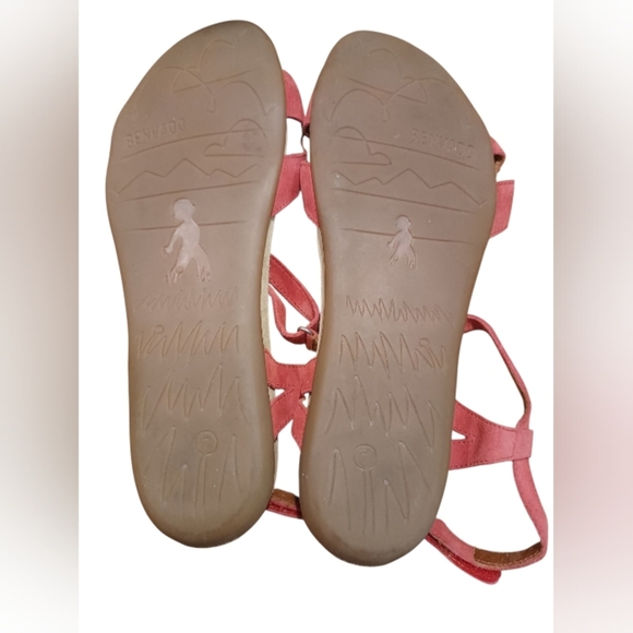 Benvado Suede Sandal Tan/Red Strappy Size 7 - Picture 6 of 6